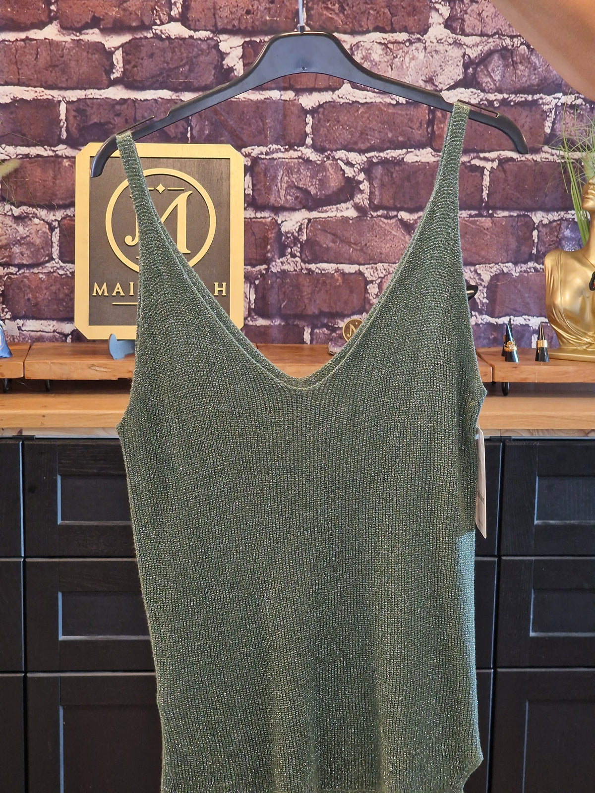 Top lurex/viscose vert sauge
