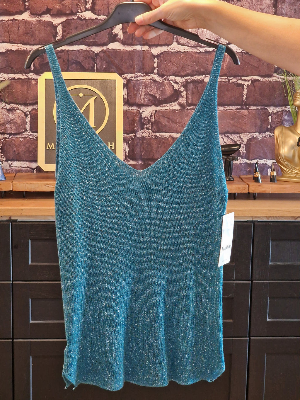 Top lurex/viscose bleu turquoise