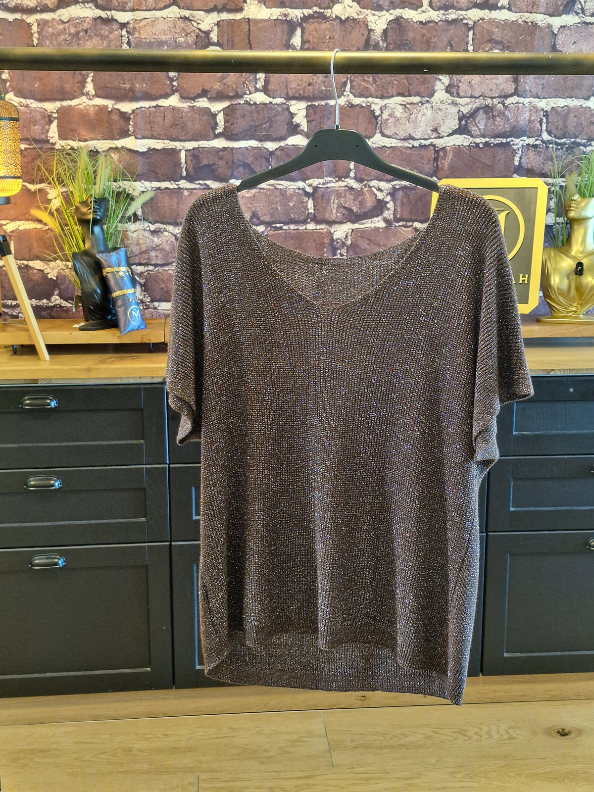 T-shirt Lurex/viscose marron