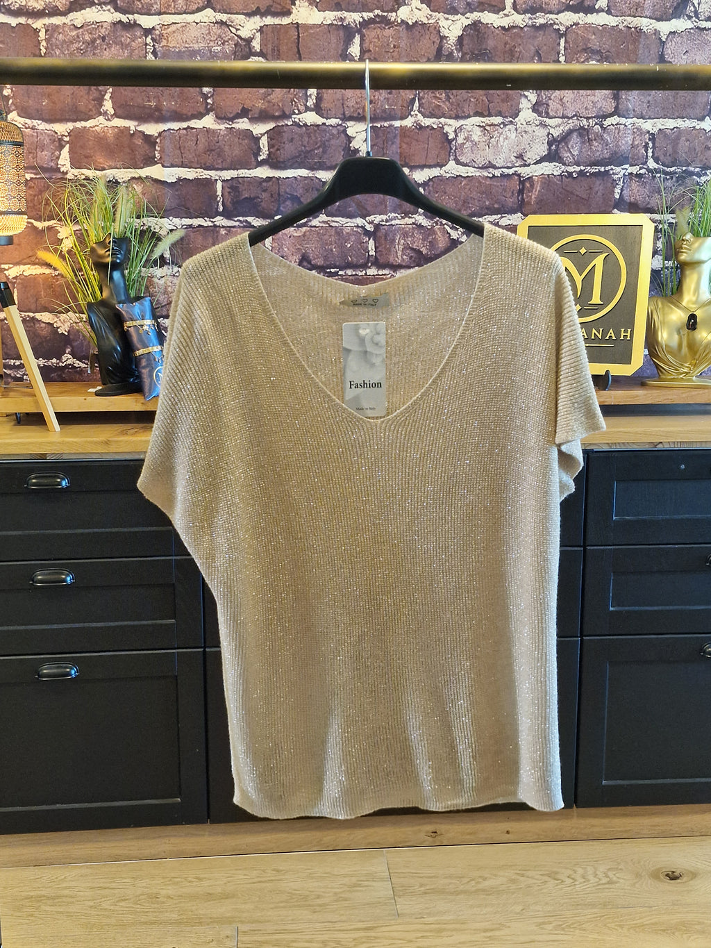 T-shirt Lurex/viscose beige