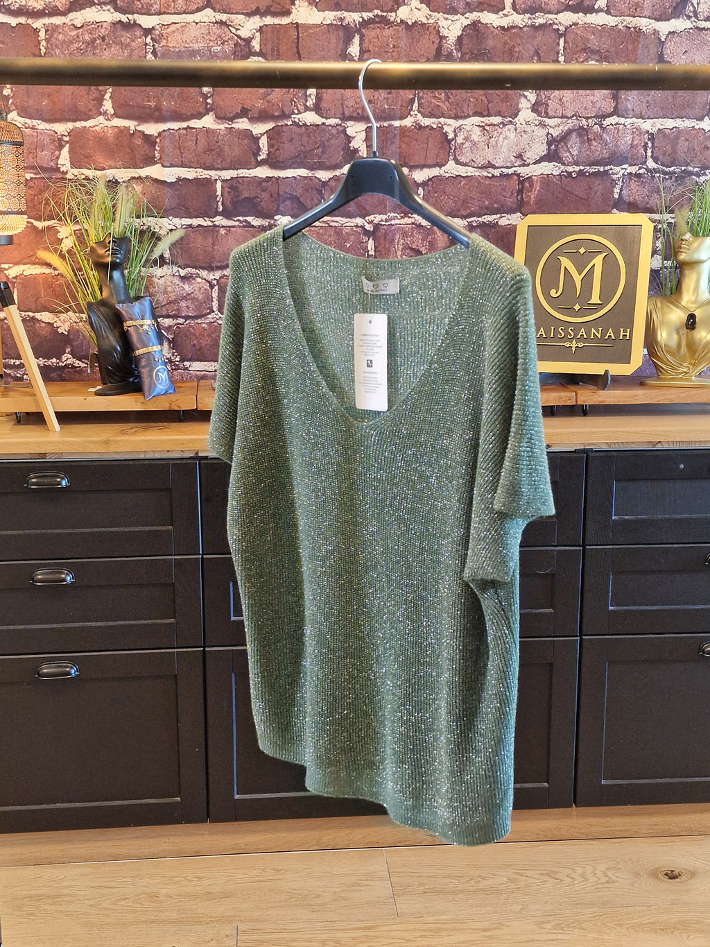 T-shirt Lurex/viscose vert sauge