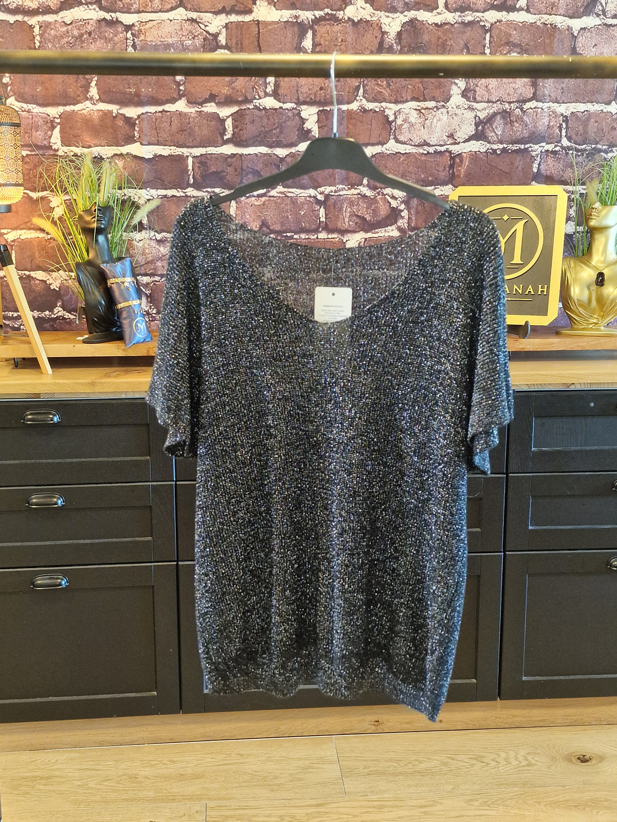 T-shirt Lurex/viscose noir