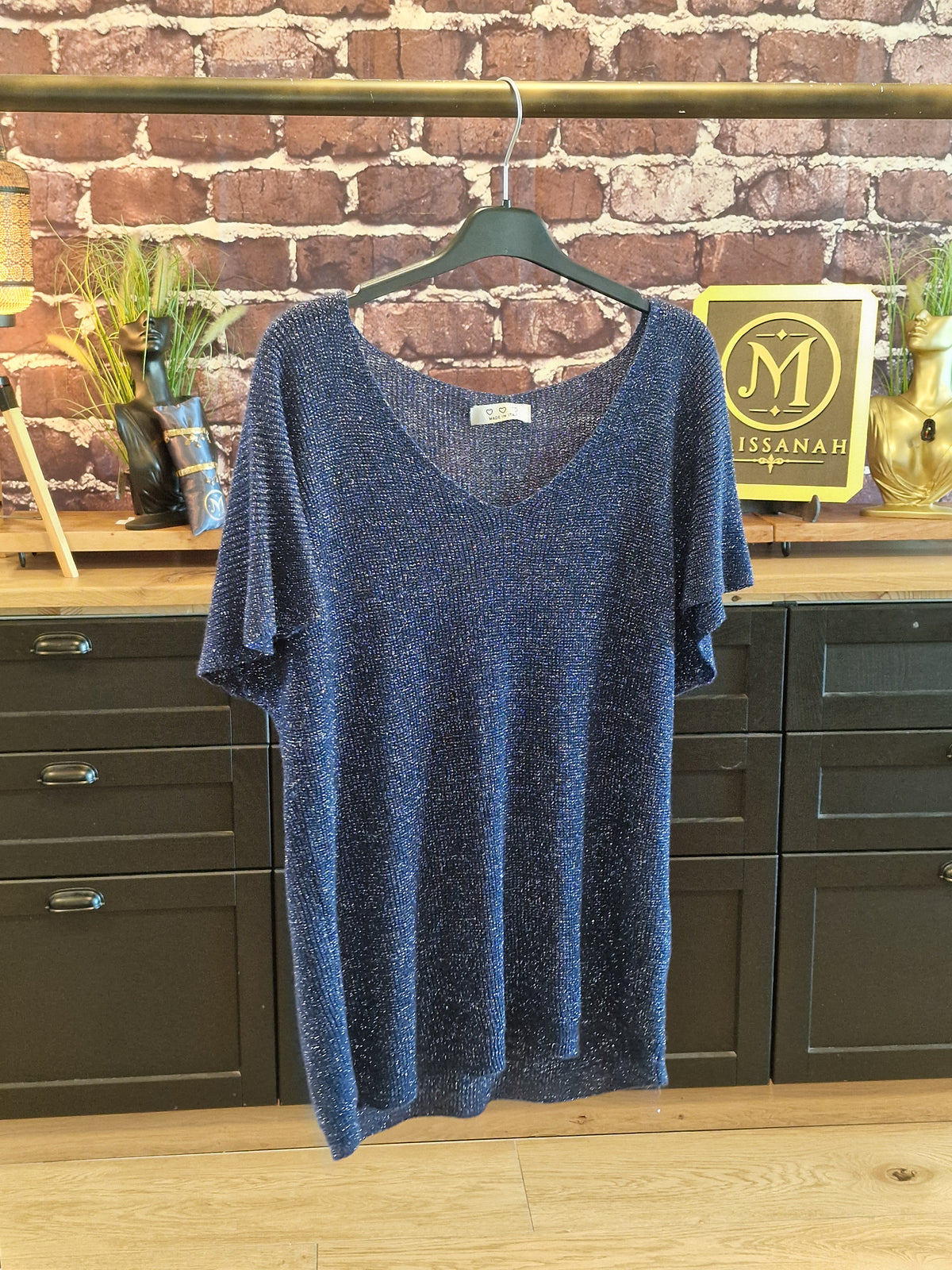 T-shirt Lurex/viscose bleu nuit
