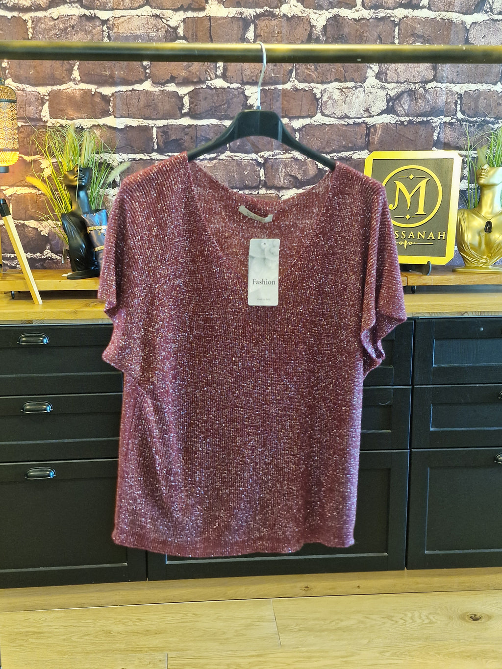 T-shirt Lurex/viscose burgundy