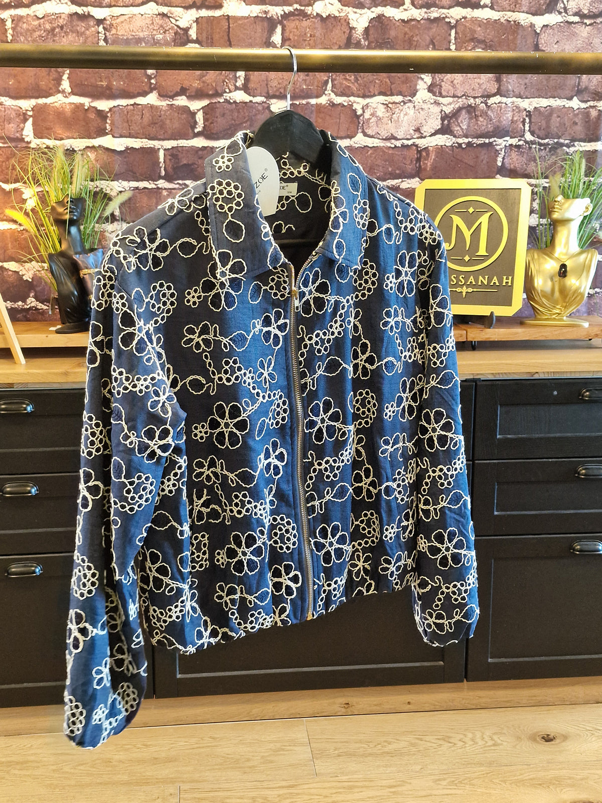 Veste Bomber Marine Broderie Anglaise