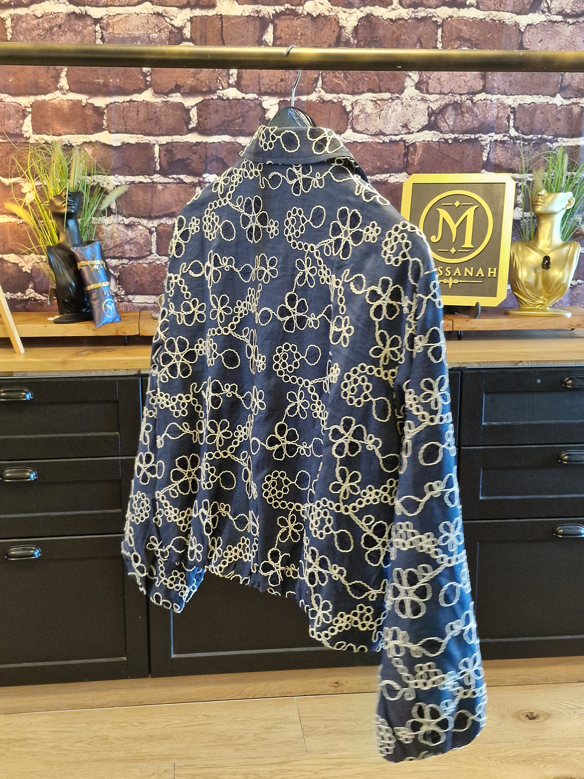 Veste Bomber Marine Broderie Anglaise