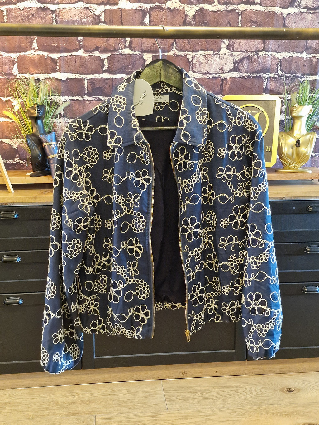 Veste Bomber Marine Broderie Anglaise