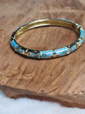 Bracelet Jonc laiton verni, Émail Fleuri (turquoise clair et foncé)