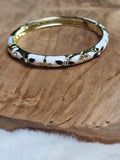 Bracelet Jonc laiton verni, Émail Fleuri (blanc, noir)