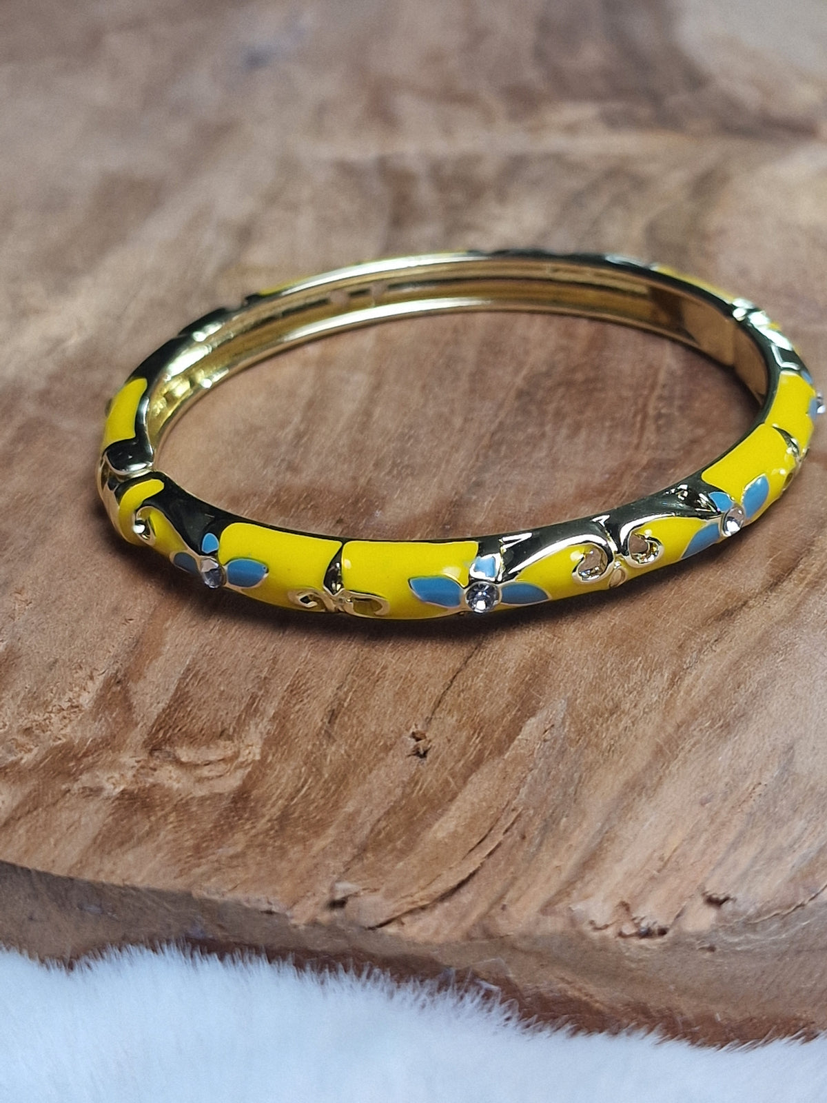 Bracelet Jonc laiton verni, Émail Fleuri — Jaune Soleil