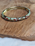 Bracelet Jonc laiton verni, Émail Fleuri (vert clair, rouge)