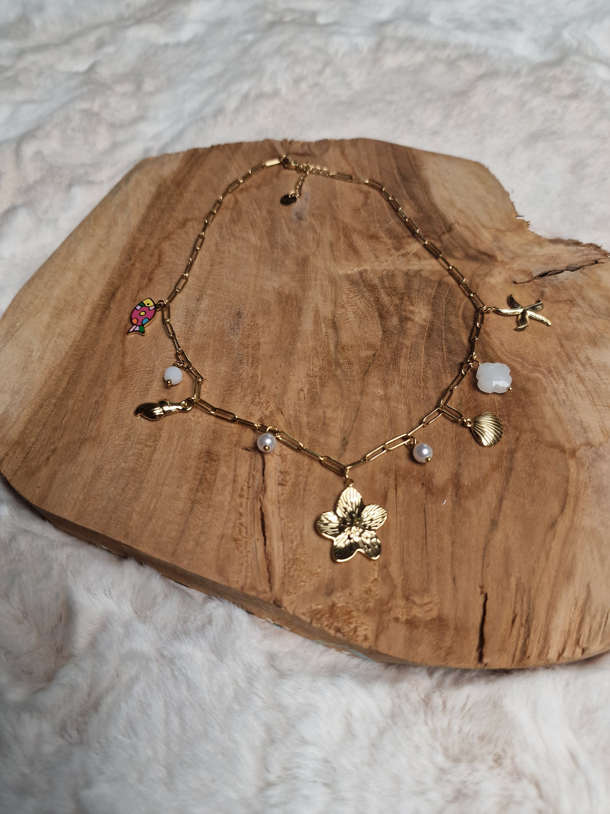 Collier breloques mer et fleur