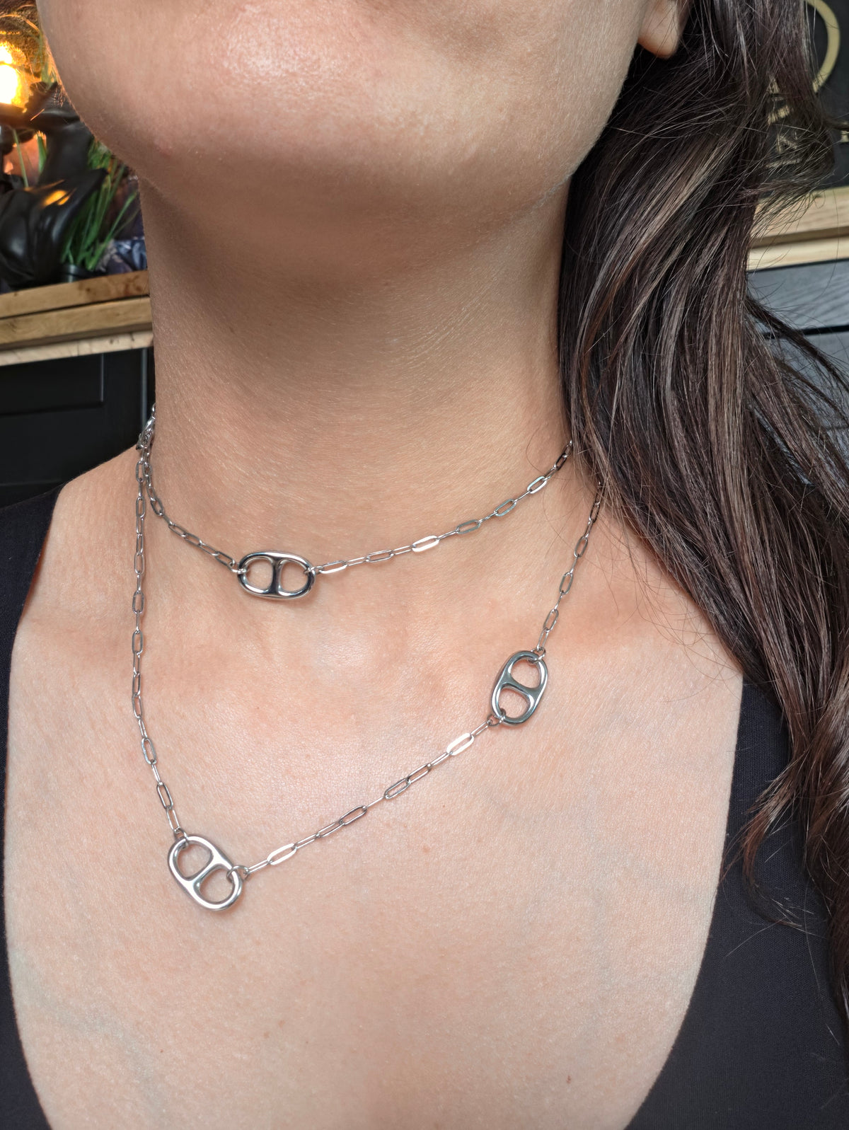 collier double rangs maille marines argente (15g)