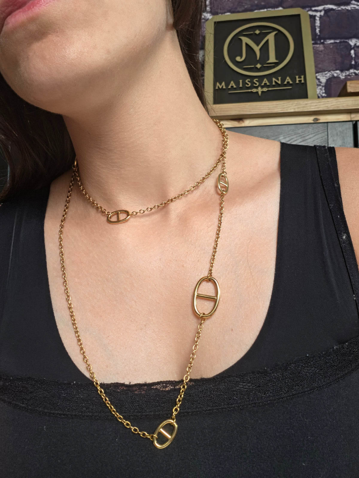 Collier double rang à mailles marines dorées - 24 g