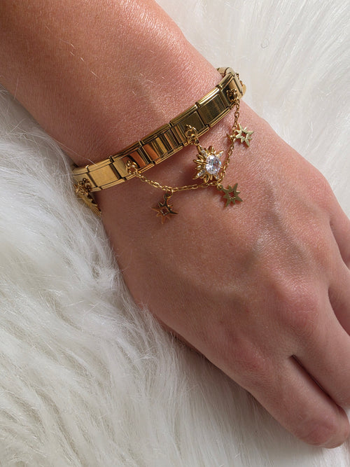 Bracelet à maille italienne dorée, étoiles et soleil