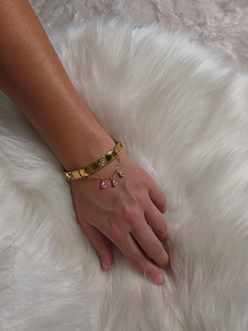 Bracelet à maille italienne dorée, gouttes et rosaces