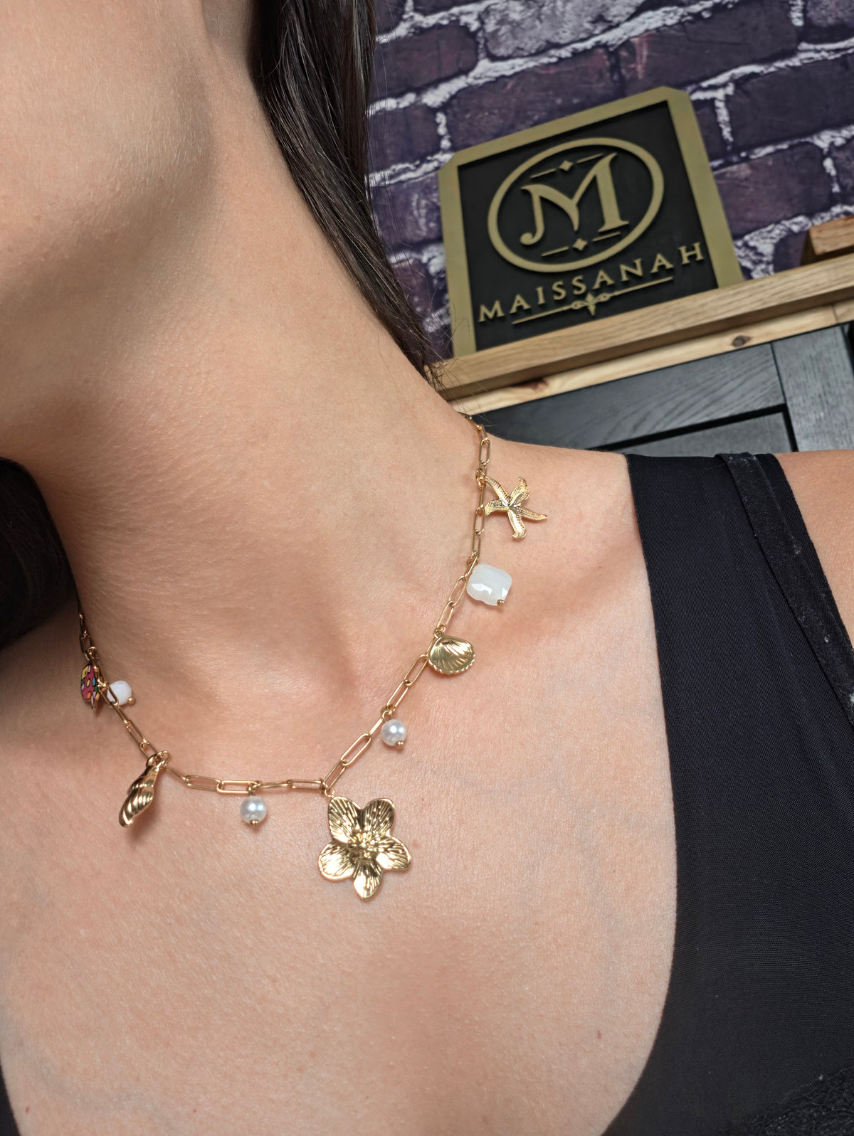 Collier breloques mer et fleur