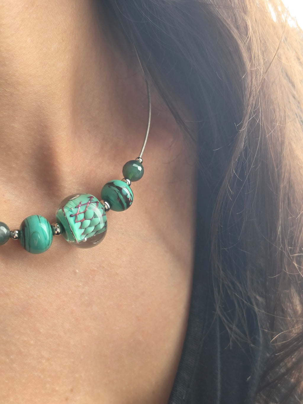 Collier ras de cou "lagon" (collection Dans le Verre du Temps)