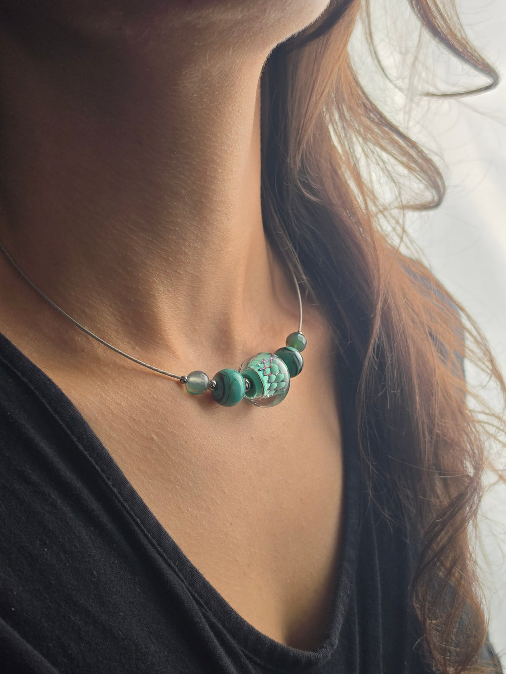 Collier ras de cou "lagon" (collection Dans le Verre du Temps)