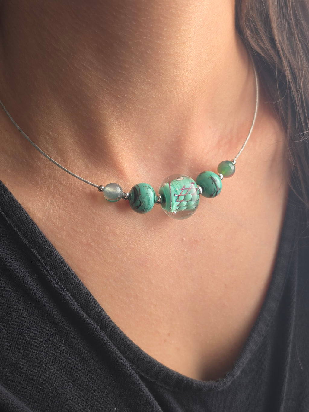 Collier ras de cou "lagon" (collection Dans le Verre du Temps)
