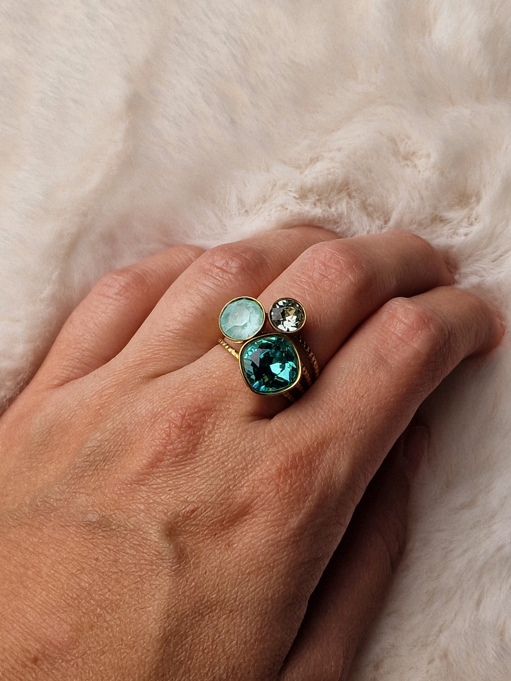 Bague acier inox Bohm-Swarovski (Turquoise)
