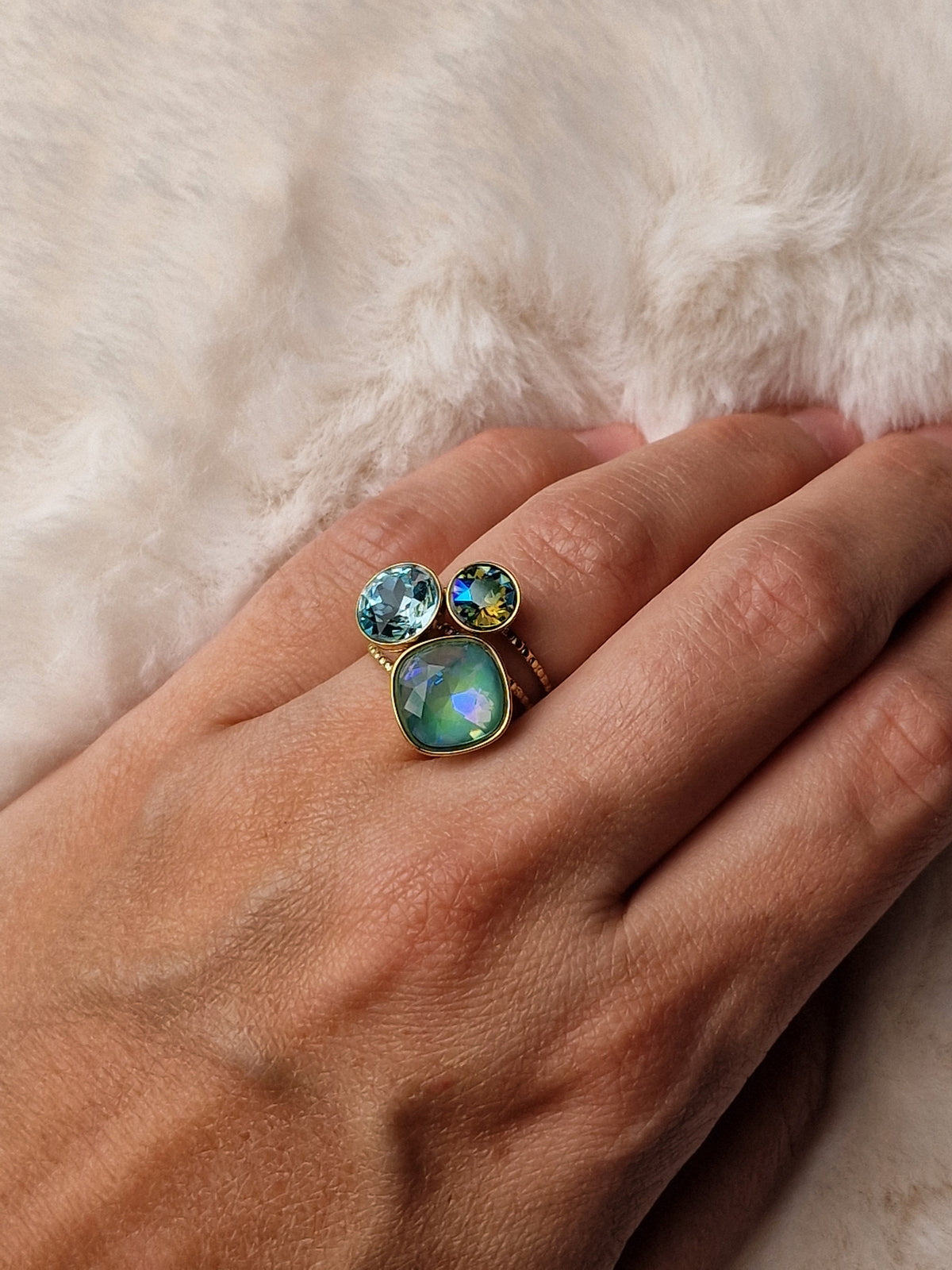 Pack assorti: bracelet (Bleu canard) + bague (Turquoise),  Bohm-Swarovski