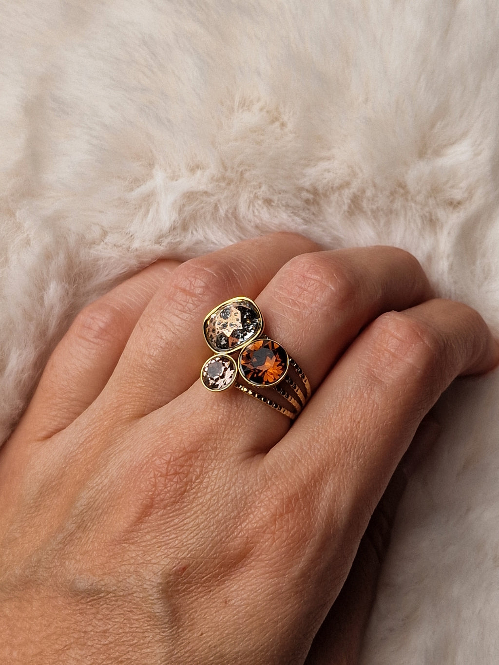 Pack assorti: Bague + Bracelet (marron doré), Bohm-Swarovski