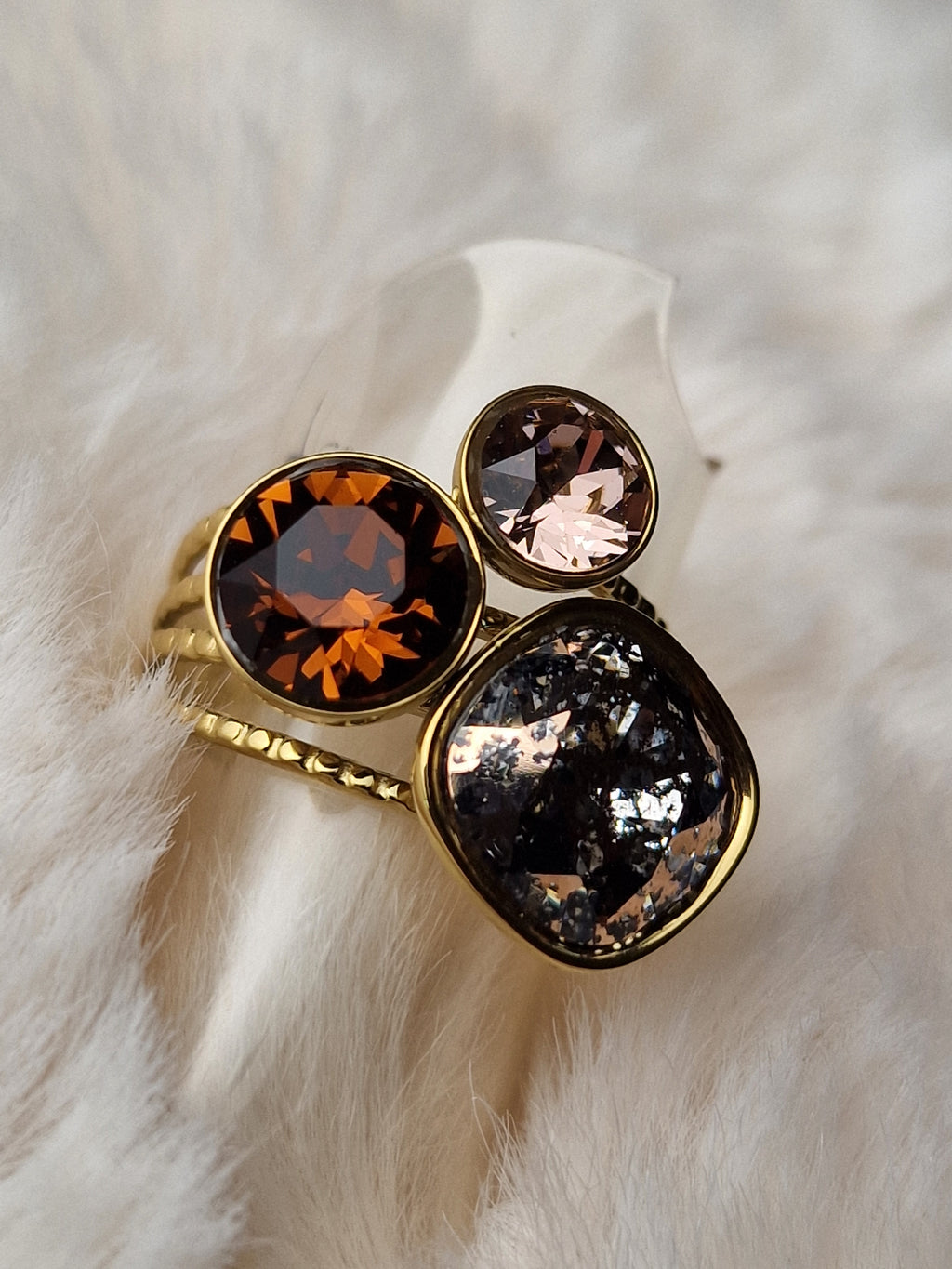 Bague acier inox Bohm-Swarovski (marron doré)