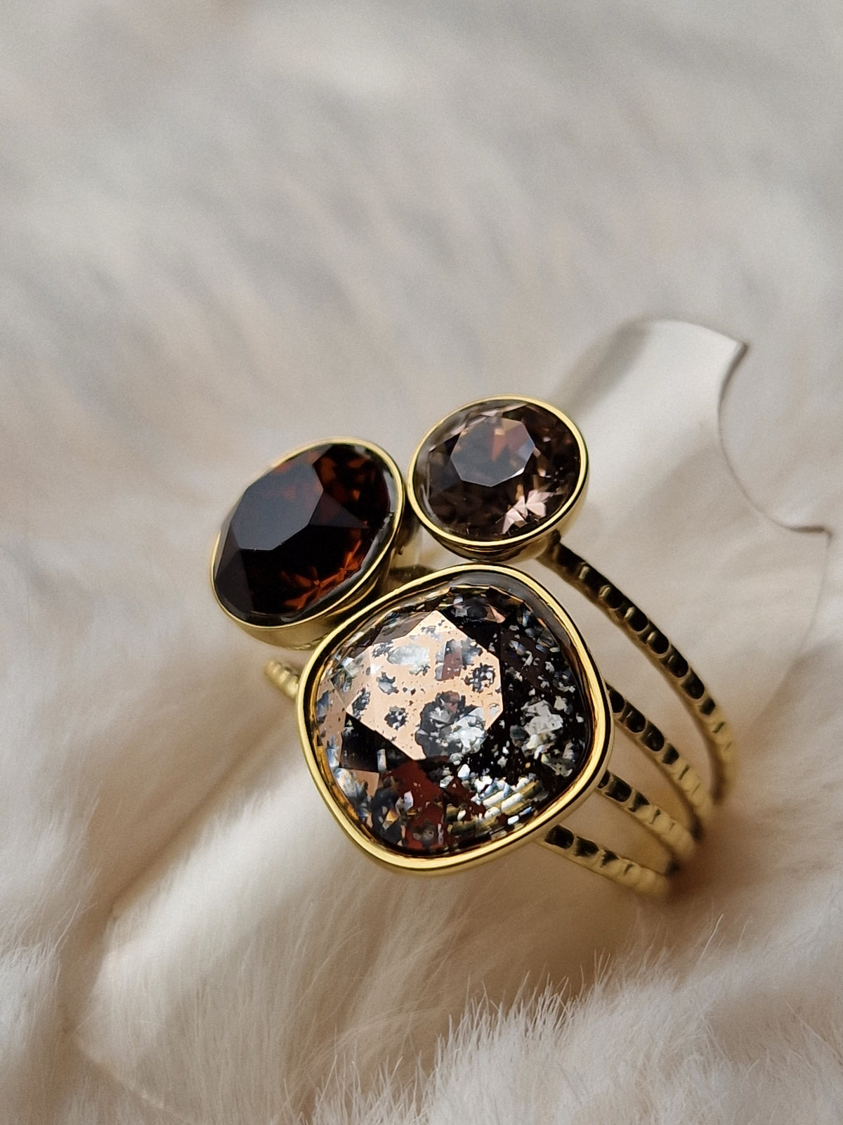 Pack assorti: Bague + Bracelet (marron doré), Bohm-Swarovski