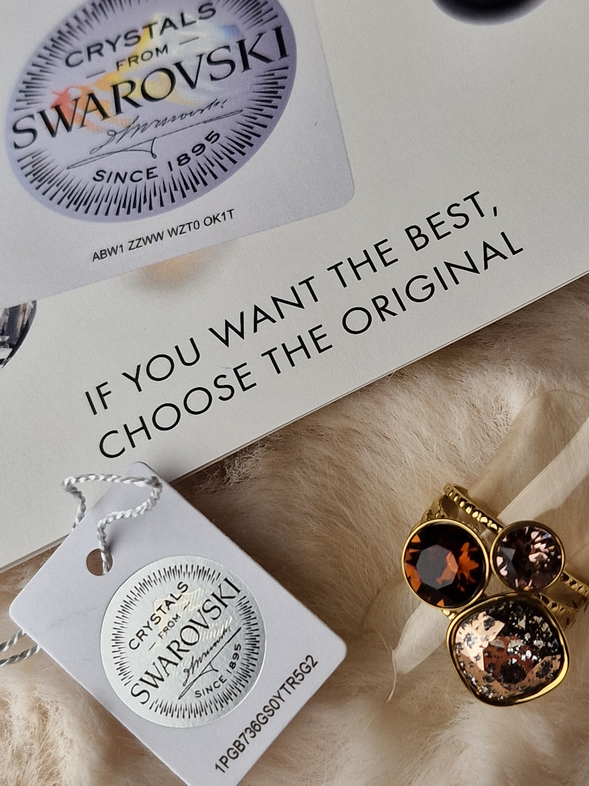 Bague acier inox Bohm-Swarovski (marron doré)