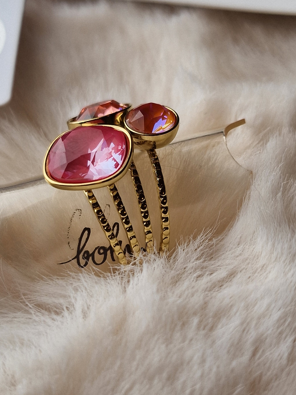 Bague acier inox Bohm-Swarovski (couleur rose)