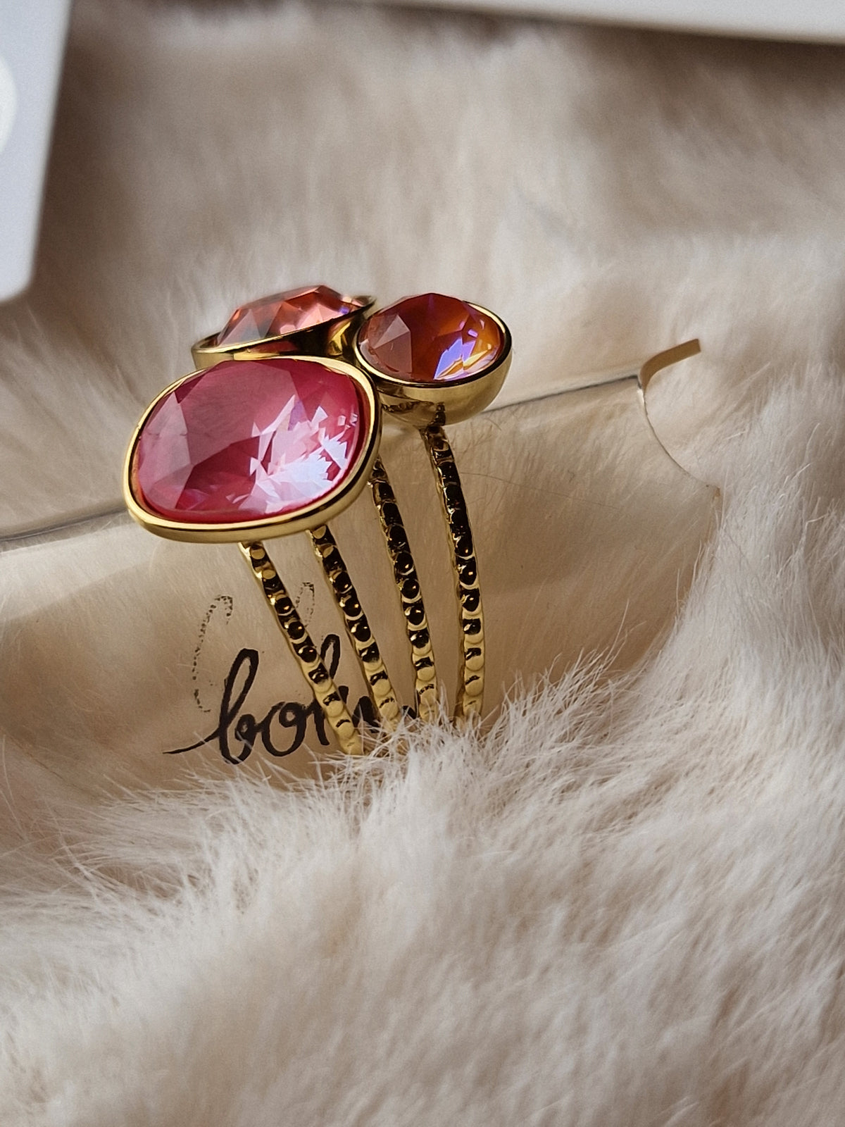 Bague acier inox Bohm-Swarovski (couleur rose)