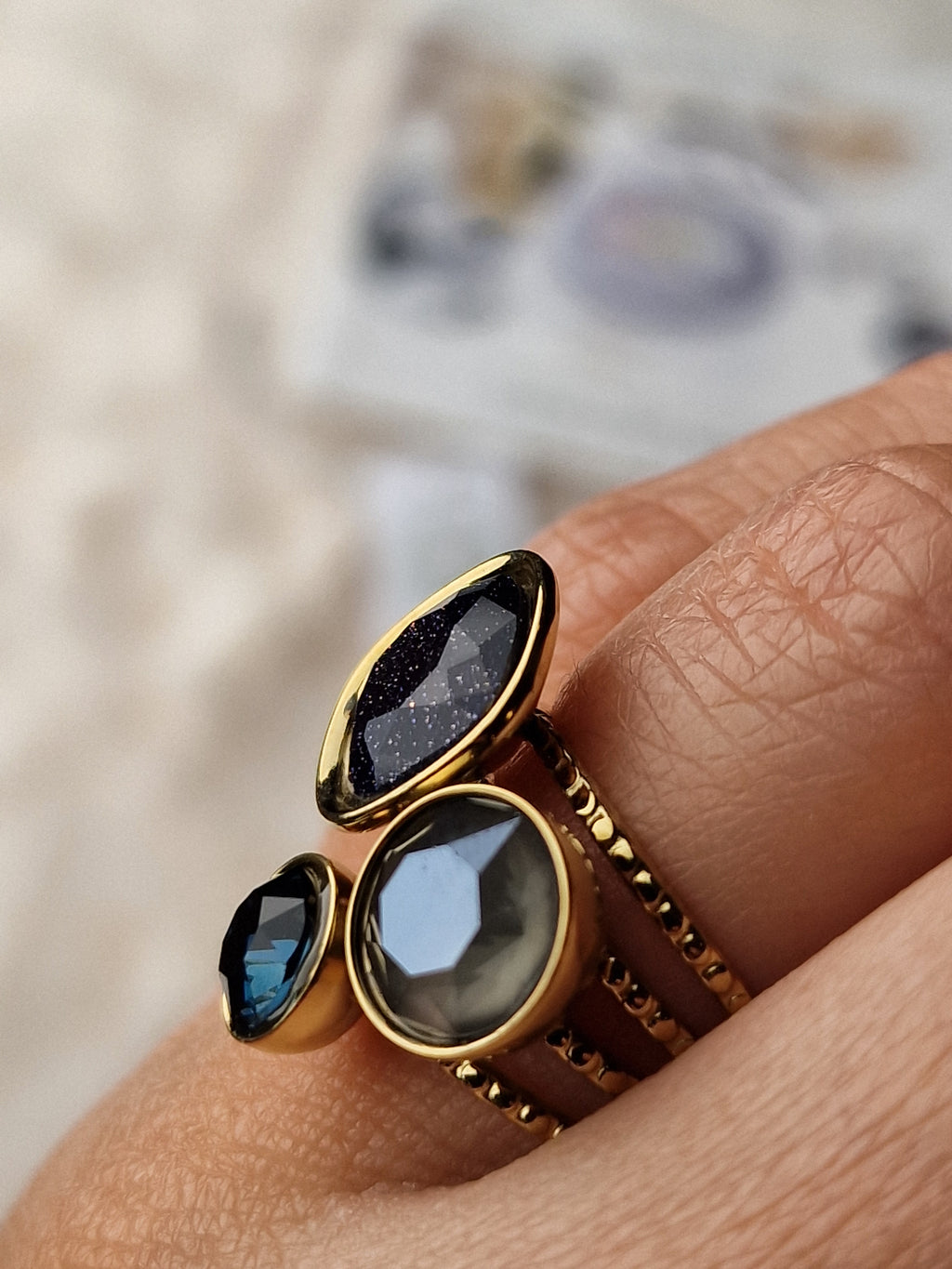 Bague acier inox Bohm-Swarovski (Bleu nuit ciel étoilé)