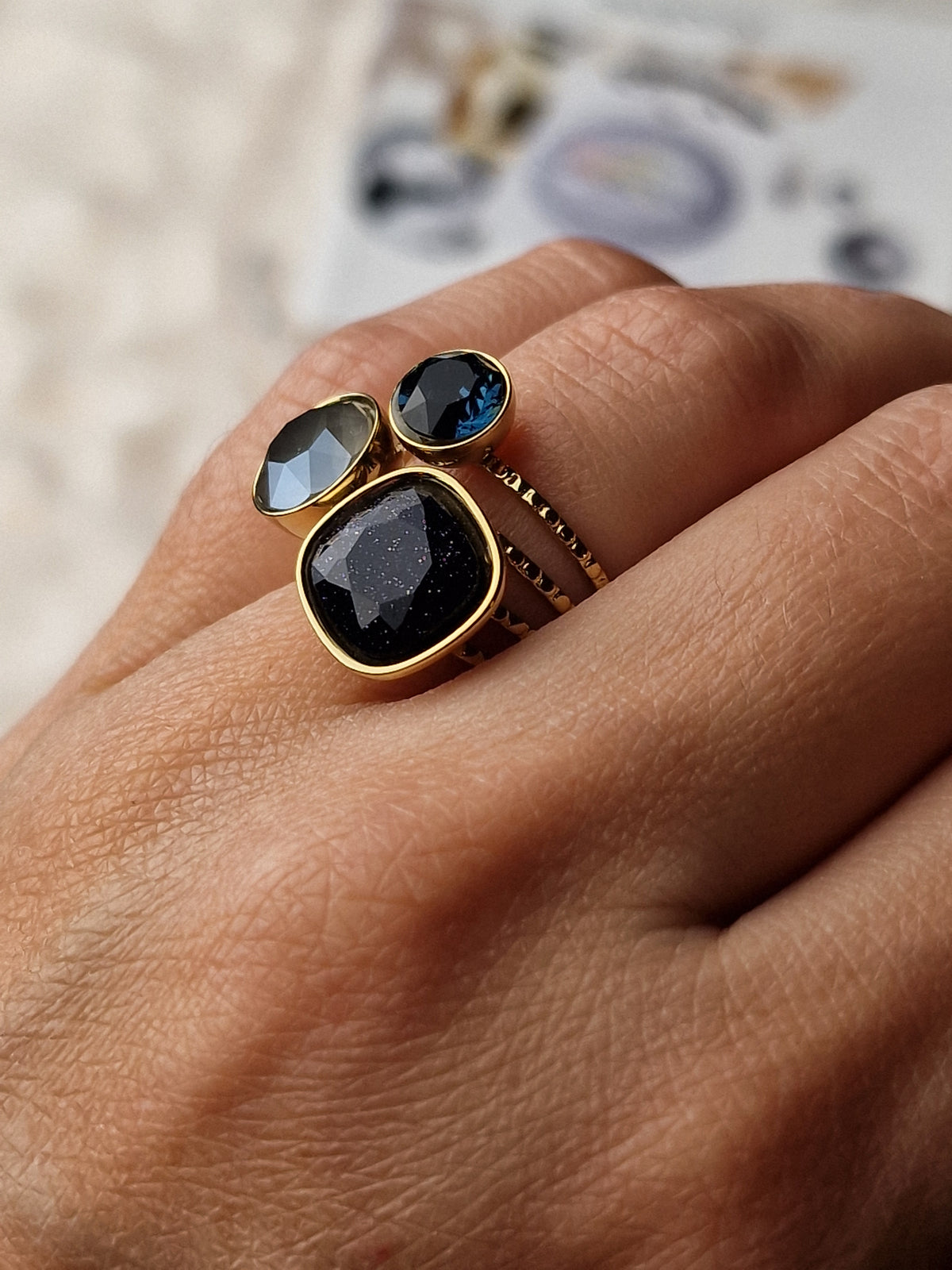 Bague acier inox Bohm-Swarovski (Bleu nuit ciel étoilé)