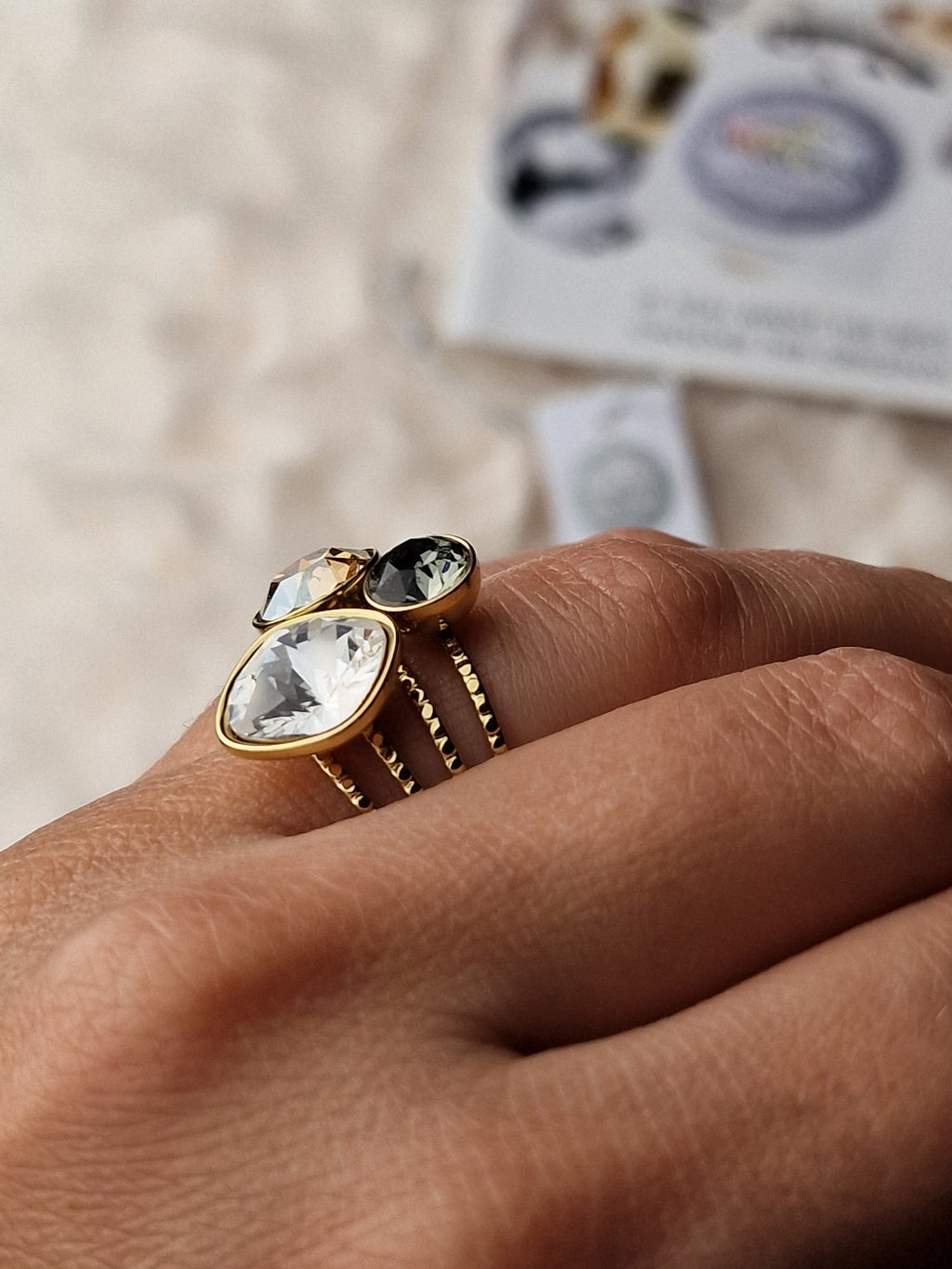 Bague acier inox Bohm-Swarovski (gris lumineux)