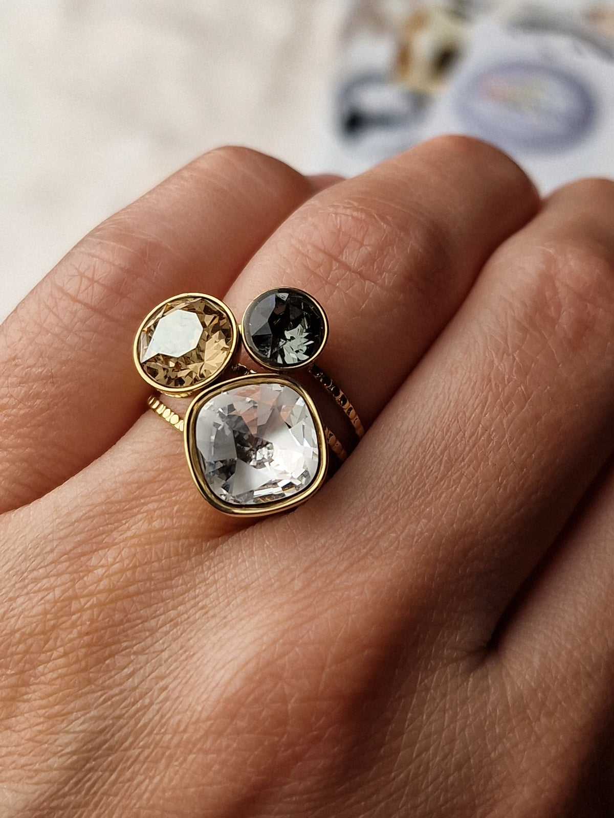 Pack assorti: Bague + Bracelet (gris lumineux), Bohm-Swarovski