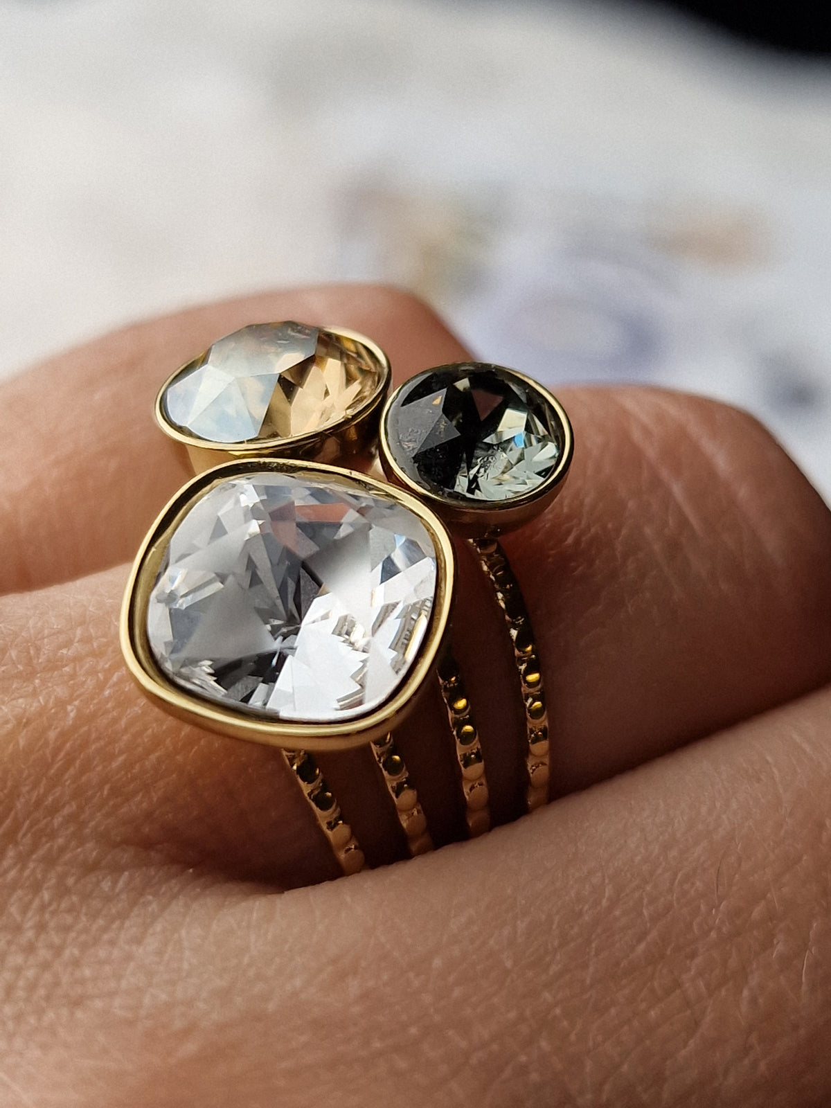 Bague acier inox Bohm-Swarovski (gris lumineux)