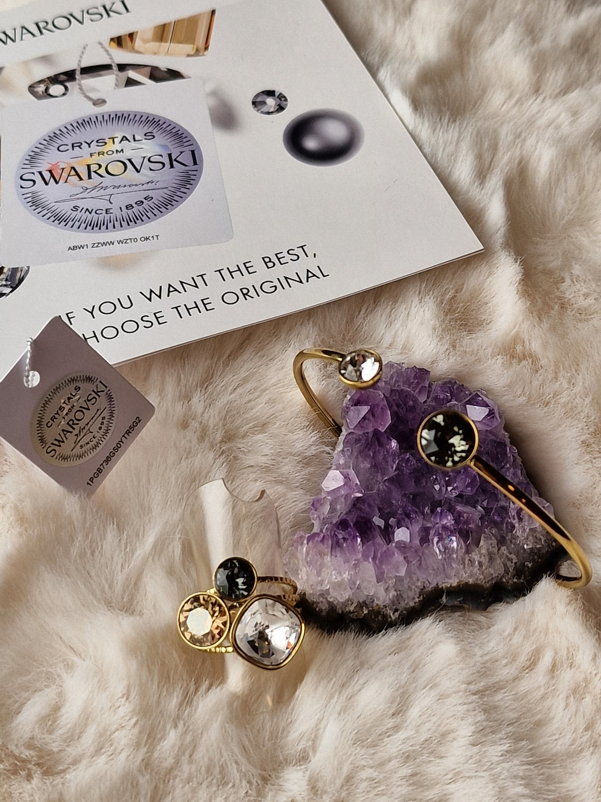 Pack assorti: Bague + Bracelet (gris lumineux), Bohm-Swarovski