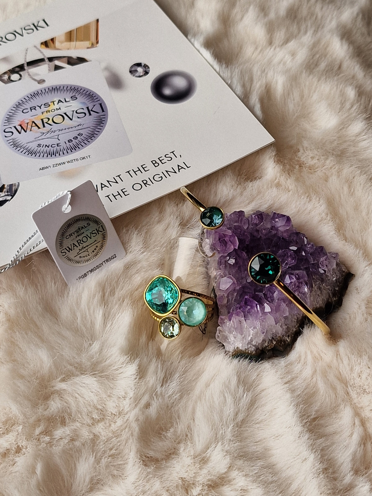 Pack assorti: bracelet (Bleu canard) + bague (Turquoise),  Bohm-Swarovski