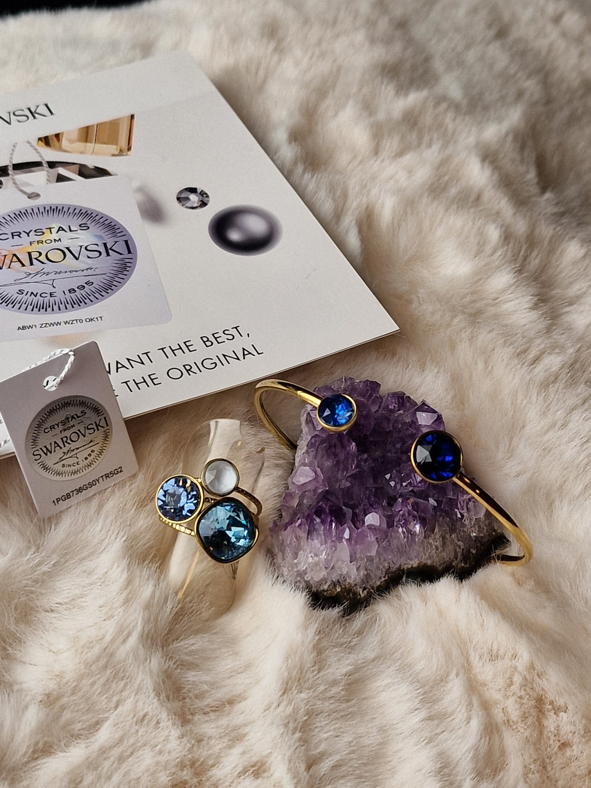 Pack assorti: bracelet (bleu nuit)+ bague ((bleu électrique), Bohm-Swarovski