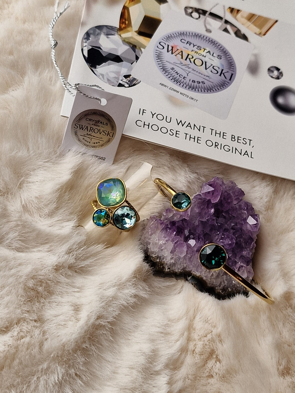Pack assorti: bracelet (Bleu canard) + bague (Turquoise),  Bohm-Swarovski