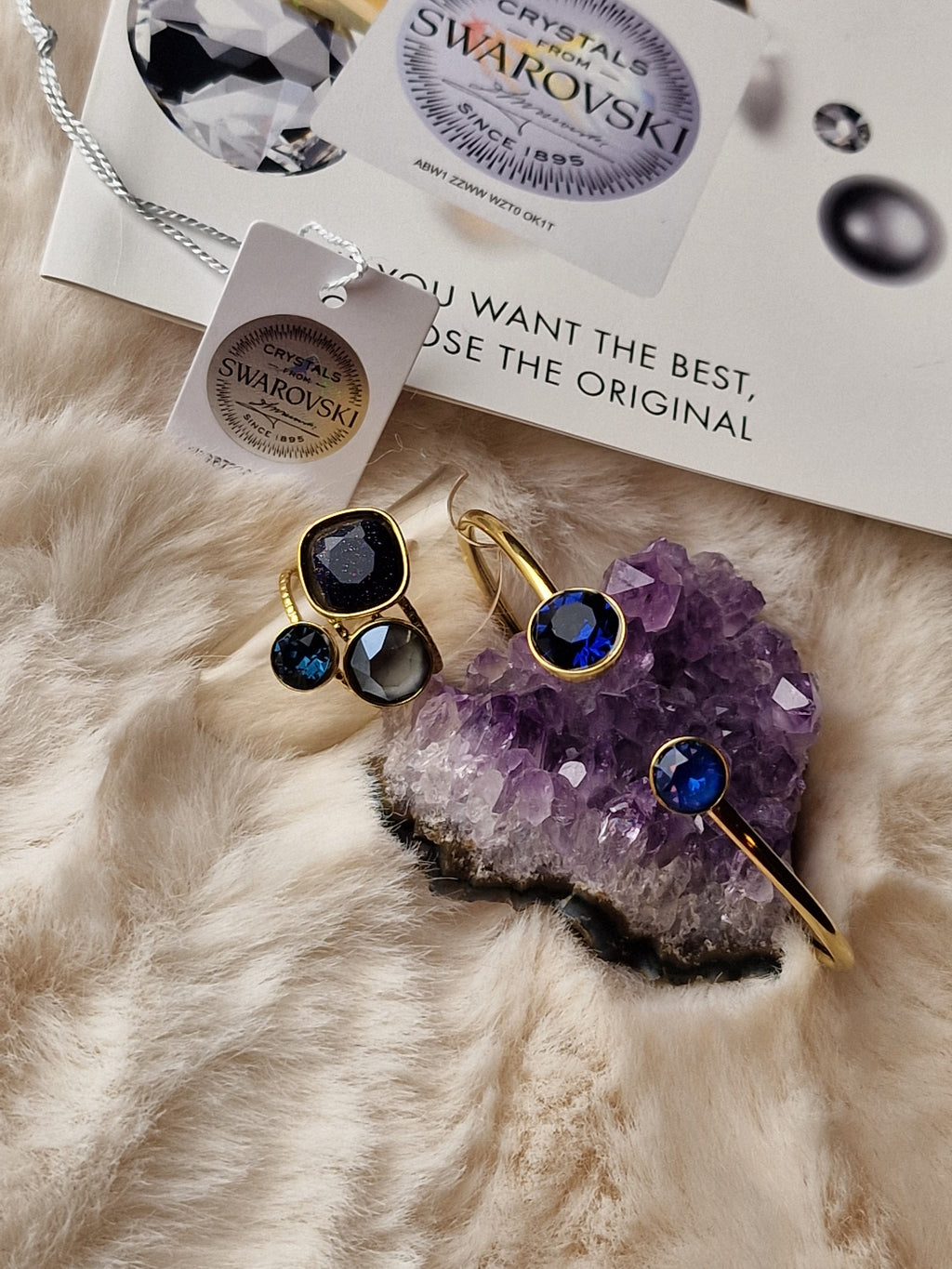 Pack assorti: bracelet (bleu nuit) + bague (bleu ciel étoilé), Bohm-Swarovski