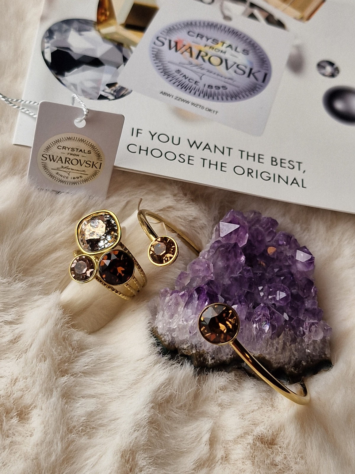 Pack assorti: Bague + Bracelet (marron doré), Bohm-Swarovski