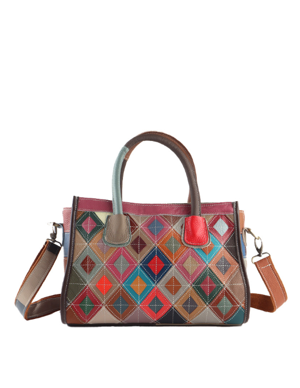 Sac à main en cuir véritable patchwork multicolore