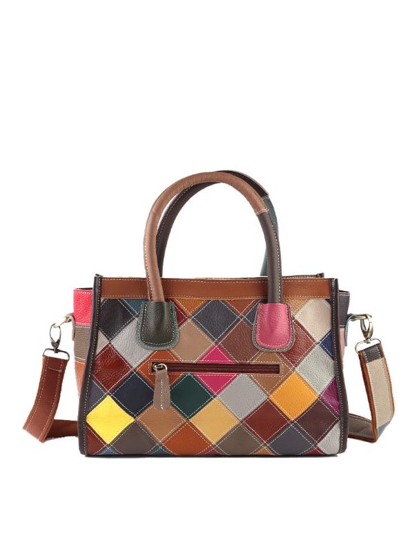Sac à main en cuir véritable patchwork multicolore