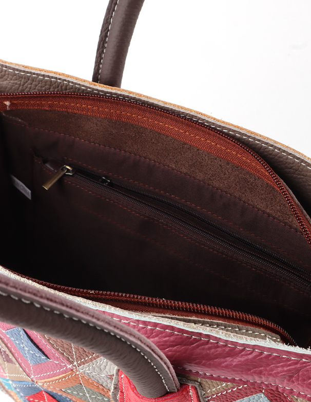 Sac à main en cuir véritable patchwork multicolore