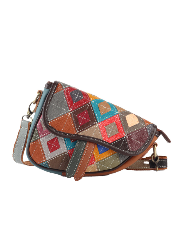 Sac bandoulière en cuir véritable patchwork multicolore