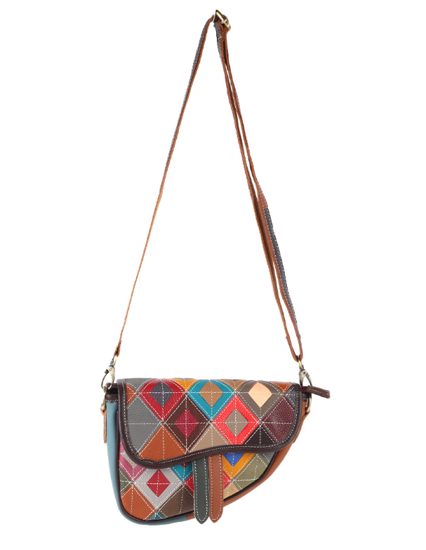 Sac bandoulière en cuir véritable patchwork multicolore