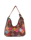 Sac à épaule en cuir véritable patchwork fleuri
