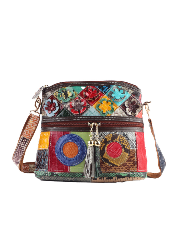 Sac à main en cuir véritable patchwork fleuri et multicolore (Copie)